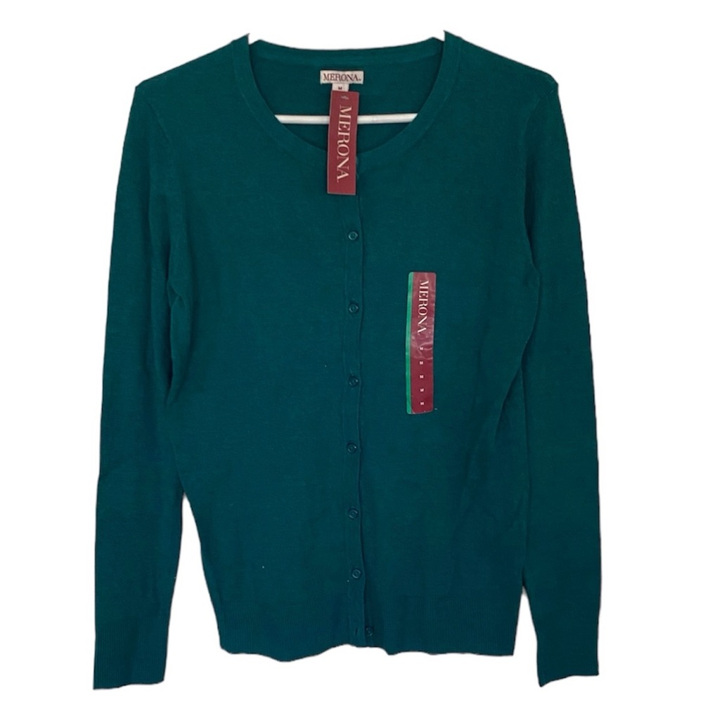 NWT Merona Green Long Sleeve Crewneck Cardigan Size Medium